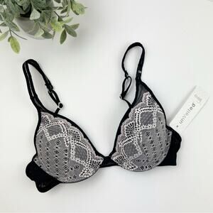UnVeiled by Felina Argentella Black and White Lace Push-Up Bra Size 32B